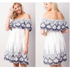 Off White Scallop Edge Off Shoulder Dress